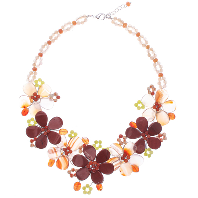 Multi-gemstone pendant necklace, 'Thai Sunrise' - Quartz and Jasper Pendant Necklace with Floral Motif