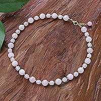 Rose quartz and hematite beaded necklace, 'Blushing' - Beaded Rose Quartz and Hematite Necklace