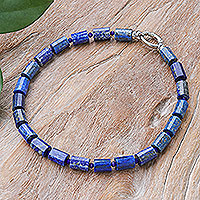 Lapis lazuli beaded necklace, 'Blue on Blue'