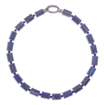 Lapis lazuli beaded necklace, 'Blue on Blue' - Artisan Crafted Lapis Lazuli Necklace