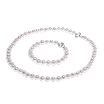 Juego de joyas con perlas cultivadas - Juego de collar y pulsera con perlas cultivadas