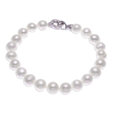Cultured pearl jewelry set, 'Precious Dream in White' - Necklace and Bracelet Set with Cultured Pearls