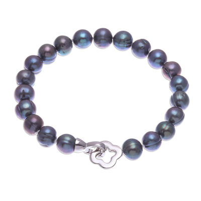 Cultured pearl jewellery set, 'Precious Dream in Grey' - Dark Grey Cultured Pearl Necklace and Bracelet Set