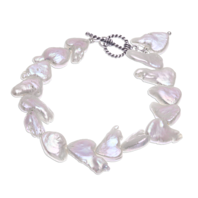 Cultured pearl bracelet, 'Born of the Sea in White' - Baroque Cultured Pearl Bracelet from Thailand