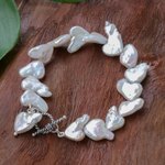 Cultured pearl bracelet, 'Born of the Sea in White' - Baroque Cultured Pearl Bracelet from Thailand