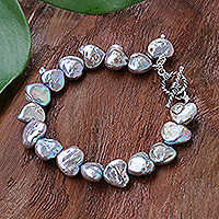 Cultured pearl bracelet, 'Born of the Sea in Grey'
