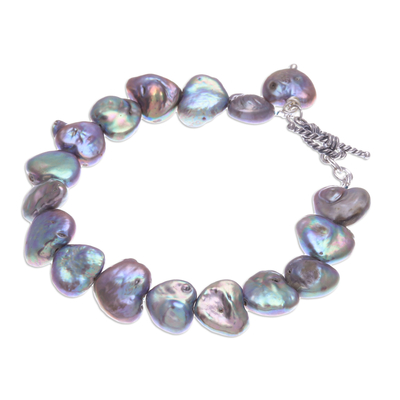 Cultured pearl bracelet, 'Born of the Sea in Grey' - Silvery Grey Cultured Pearl Bracelet