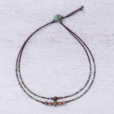 Multi-gemstone macrame pendant necklace, 'Salt of the Earth' - Jasper and Howlite Macrame Pendant Necklace