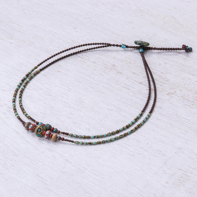 Multi-gemstone macrame pendant necklace, 'Salt of the Earth' - Jasper and Howlite Macrame Pendant Necklace