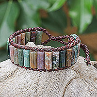 Agate macrame wristband bracelet, 'Pillars of Earth' - Hand-Knotted Agate Macrame Wristband Bracelet