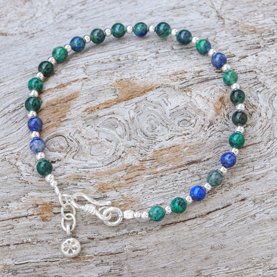 Azure-malachite beaded bracelet, 'Petite Flower' - Handmade Azure-Malachite Bracelet