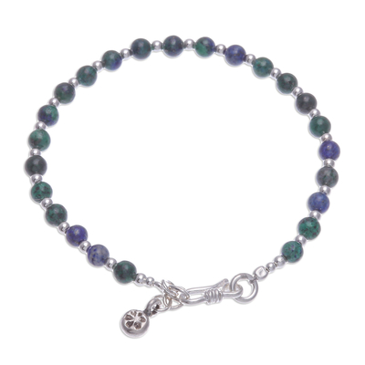 Azure-malachite beaded bracelet, 'Petite Flower' - Handmade Azure-Malachite Bracelet