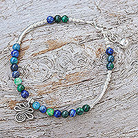 Azure-malachite beaded charm bracelet, 'Zen Moment'