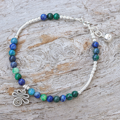 Azure-malachite beaded charm bracelet, Zen Moment