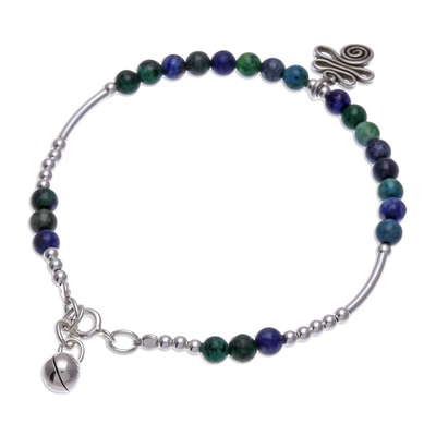 Azure-malachite beaded charm bracelet, 'Zen Moment' - Beaded Bracelet with Azure-Malachite
