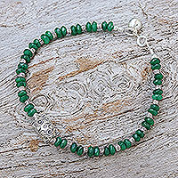 Aventurine and silver pendant bracelet, 'Khao River Charm' - Hill Tribe Aventurine Beaded Bracelet