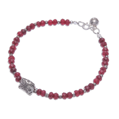 Garnet and silver pendant bracelet, 'Khao River Charm' - Beaded Hill Tribe Bracelet with Garnets