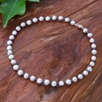 Cultured pearl and garnet strand necklace, 'Cherished' - Strand Necklace with Cultured Grey Pearls and Garnets