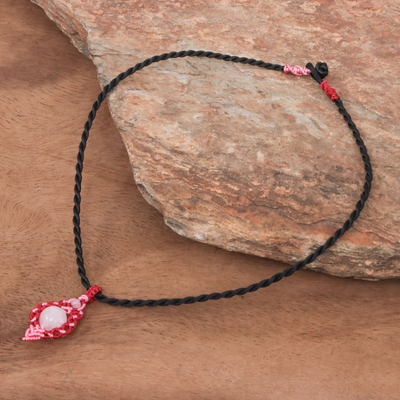 Rose quartz macrame pendant necklace, 'Heartfelt Wish' - Artisan Crafted Rose Quartz Macrame Necklace