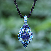 Lapis lazuli macrame pendant necklace, 'Heartfelt Wish' - Handmade Macrame Necklace with Lapis Lazuli