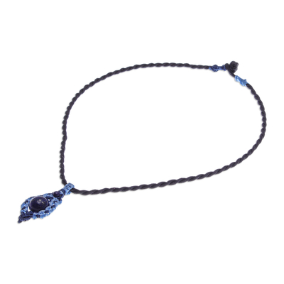 Collar con colgante de macramé de lapislázuli - Collar de Macramé hecho a mano con Lapislázuli