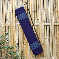 Hand-woven cotton yoga mat carrier, 'Night Yoga' - Hand Crafted Cotton Yoga Mat Carrier