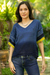 Cotton batik blouse, 'Modern Mood' - Blue Batik Cotton Blouse thumbail