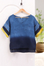 Cotton batik blouse, 'Modern Mood' - Blue Batik Cotton Blouse (image 2c) thumbail