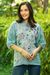 Cotton batik blouse, 'Green Garden' - Hand-Painted Batik Cotton Blouse (image 2b) thumbail