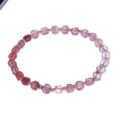 Quartz and cultured pearl beaded stretch bracelet, 'colours of Chiang Mai' - Handcrafted Quartz and Cultured Pearl Bracelet