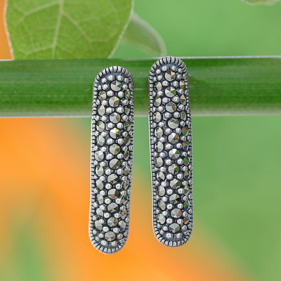 Marcasite drop earrings, 'Dream Glitter' - Artisan Crafted Marcasite and Sterling Silver Drop Earrings
