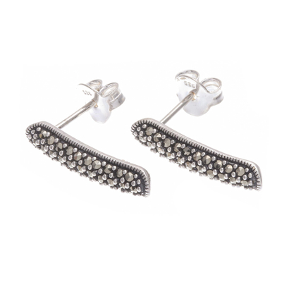 Marcasite drop earrings, 'Dream Glitter' - Artisan Crafted Marcasite and Sterling Silver Drop Earrings
