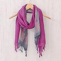 Hand-woven batik silk scarves, 'Stormy Sky' (pair) - Hand-Woven Batik Silk Scarves in Purple and Grey (Pair)