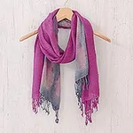 Hand-Woven Batik Silk Scarves in Purple and Grey (Pair), 'Stormy Sky'
