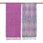 Hand-woven batik silk scarves, 'Stormy Sky' (pair) - Hand-Woven Batik Silk Scarves in Purple and Grey (Pair)
