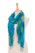 Hand-woven batik silk scarves, 'Teal Sea' (pair) - Hand-Woven Batik Silk Scarves in Teal (Pair) (image 2b) thumbail