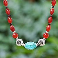 Multi-gemstone pendant necklace, 'Mood Lighting' - Hand Crafted Carnelian and Garnet Pendant Necklace