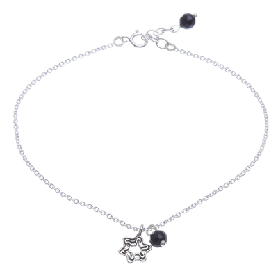 Black Onyx and Sterling Silver Charm Anklet from Thailand