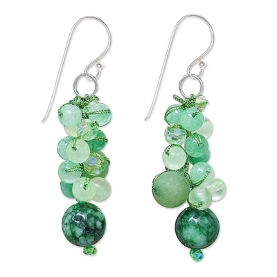 Green Quartz and Glass Bead Dangle Earrings