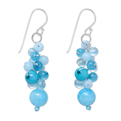 Blue Quartz and Glass Bead Dangle Earrings
