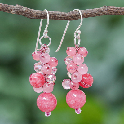 Quartz dangle earrings, Bubble Tea in Pink