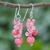 Quartz dangle earrings, 'Bubble Tea in Pink' - Pink Quartz and Glass Bead Dangle Earrings (image 2) thumbail