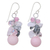 Multi-gemstone dangle earrings, 'Frozen Flowers' - Handcrafted Rose Quartz and Glass Bead Dangle Earrings