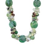 Multi-gemstone beaded necklace, 'Rainstorm' - Artisan Crafted Prehnite and Tiger's Eye Beaded Necklace