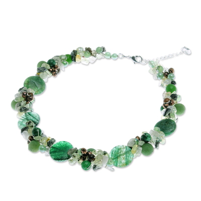 Perlenkette mit mehreren Edelsteinen - Von Hand gefertigte Perlenkette aus Prehnit und Tigerauge