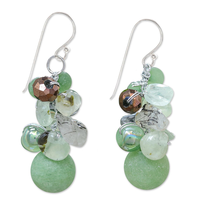 Handcrafted Prehnite and Glass Bead Dangle Earrings