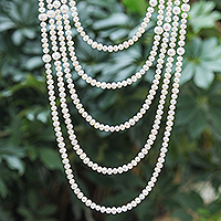 Cultured pearl strand necklace, 'Sheer Purity' - Cultured Pearl Five-Strand Necklace Handcrafted in Thailand