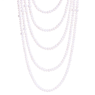 Cultured pearl strand necklace, 'Sheer Purity' - Cultured Pearl Five-Strand Necklace Handcrafted in Thailand