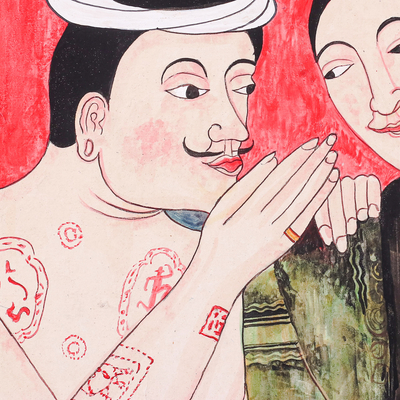 'Whisper of Love I' - Wat Phumin Temple Art Replica Sweethearts Painting