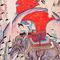 'The Parade' - Elephant Parade Ancient Temple Style Thai Painting